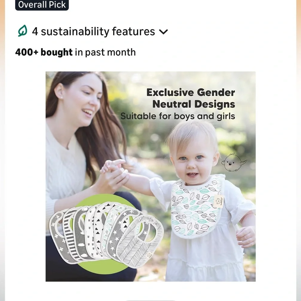 NWOT! Keababies 8-Pack Organic Bibs, 0-24 Months, Grayscale (3 extra included)